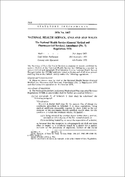 The National Health Service (General Medical and Pharmaceutical Services) Amendment (No. 2) Regulations 1976