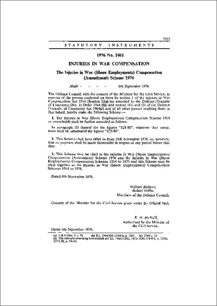 The Injuries in War (Shore Employments) Compensation (Amendment) Scheme 1976
