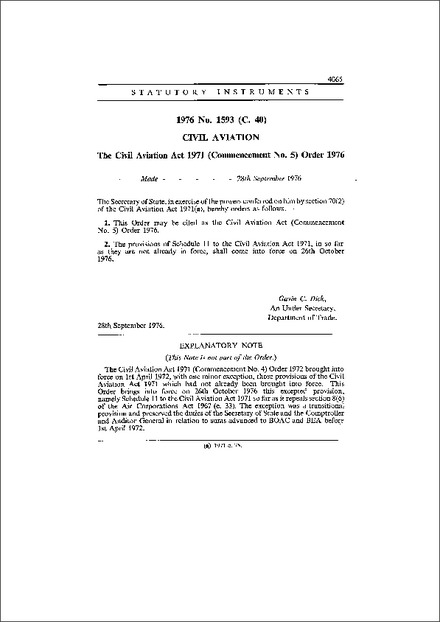 The Civil Aviation Act 1971 (Commencement No. 5) Order 1976