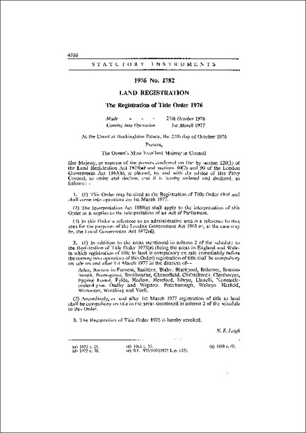 The Registration of Title Order 1976