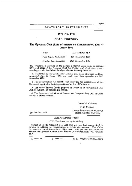 The Opencast Coal (Rate of Interest on Compensation) (No. 4) Order 1976