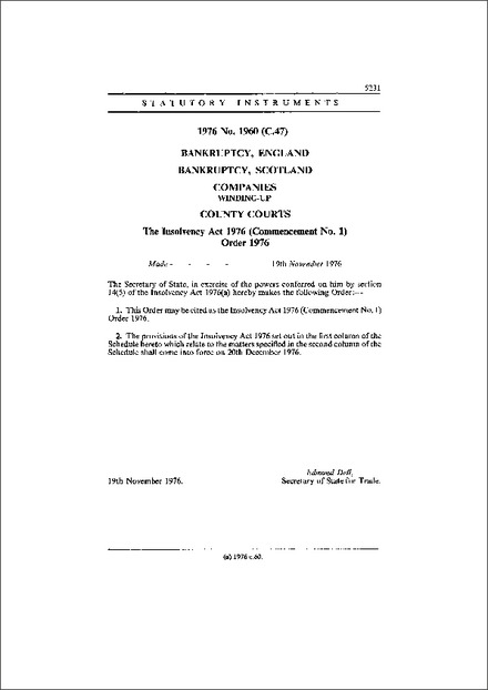 The Insolvency Act 1976 (Commencement No. 1) Order 1976
