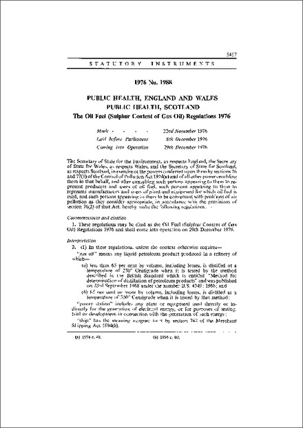 The Oil Fuel (Sulphur Content of Gas Oil) Regulations 1976