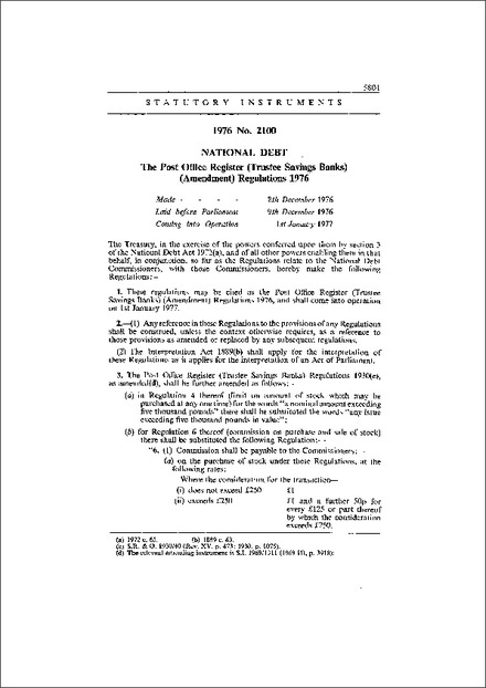 The Post Office Register (Trustee Savings Banks) (Amendment) Regulations 1976