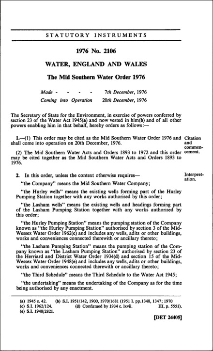 The Mid Southern Water Order 1976