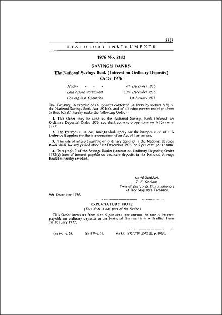 The National Savings Bank (Interest on Ordinary Deposits) Order 1976