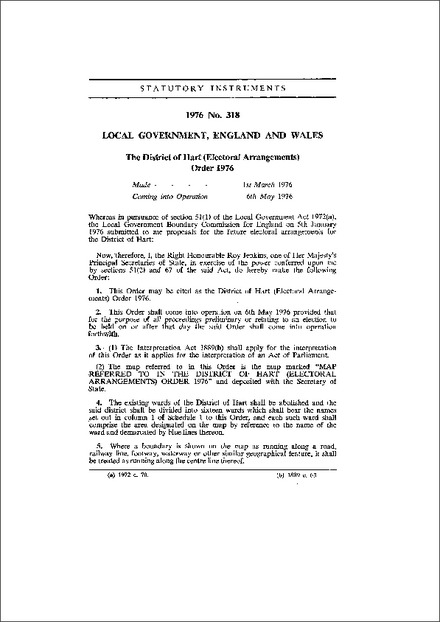 The District of Hart (Electoral Arrangements) Order 1976
