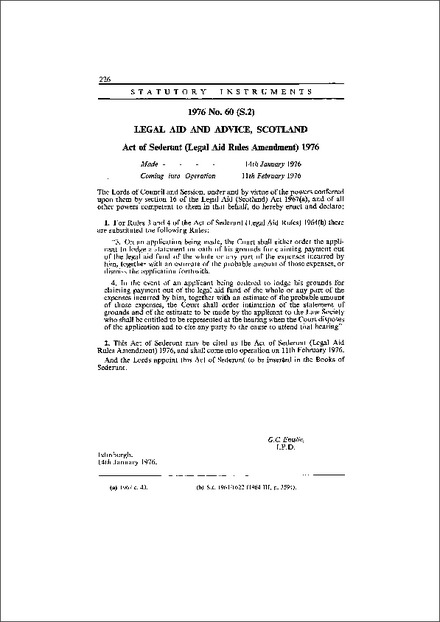 Act of Sederunt (Legal Aid Rules Amendment) 1976