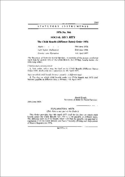 The Child Benefit (Different Rates) Order 1976