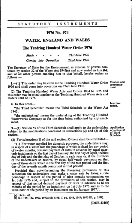The Tendring Hundred Water Order 1976