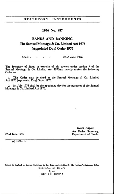 The Samuel Montagu & Co. Limited Act 1976 (Appointed Day) Order 1976