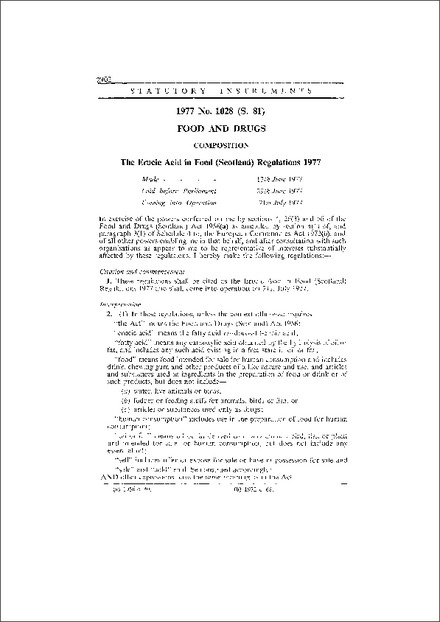 The Erucic Acid in Food (Scotland) Regulations 1977