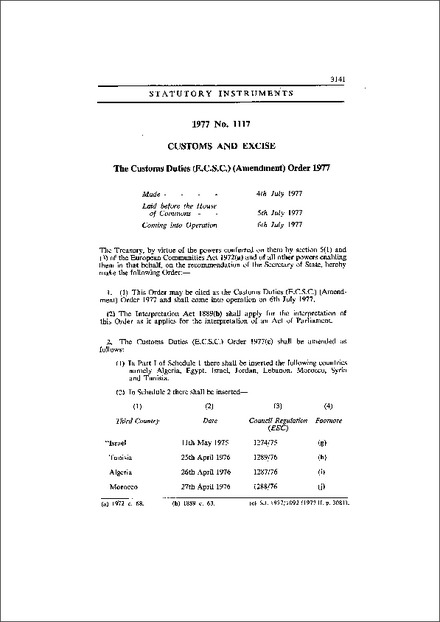 The Customs Duties (E.C.S.C.) (Amendment) Order 1977