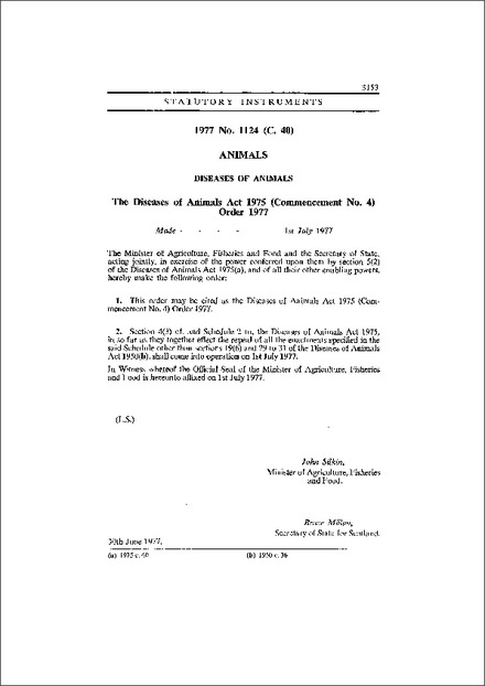 The Diseases of Animals Act 1975 (Commencement No. 4) Order 1977