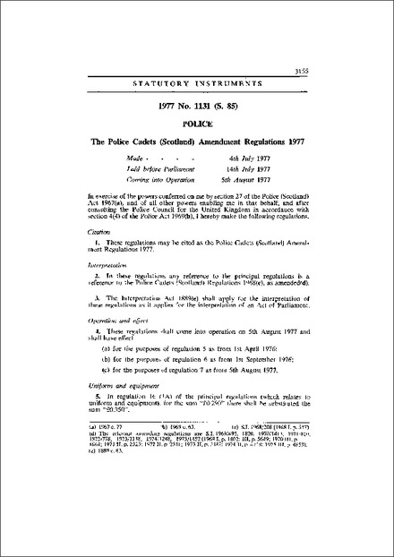 The Police Cadets (Scotland) Amendment Regulations 1977