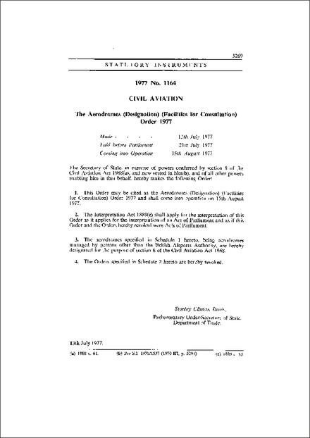 The Aerodromes (Designation) (Facilities for Consultation) Order 1977