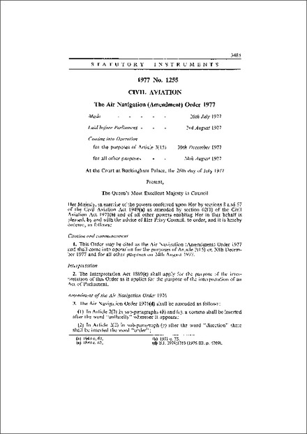 The Air Navigation (Amendment) Order 1977