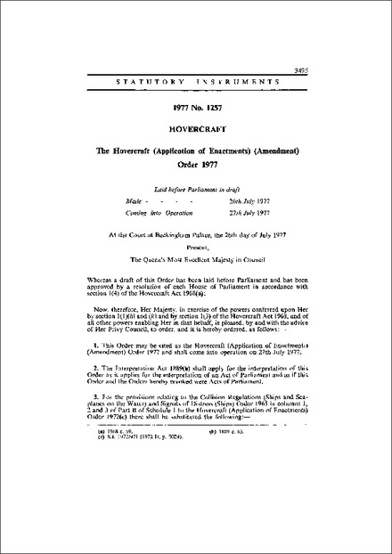 The Hovercraft (Application of Enactments) (Amendment) Order 1977