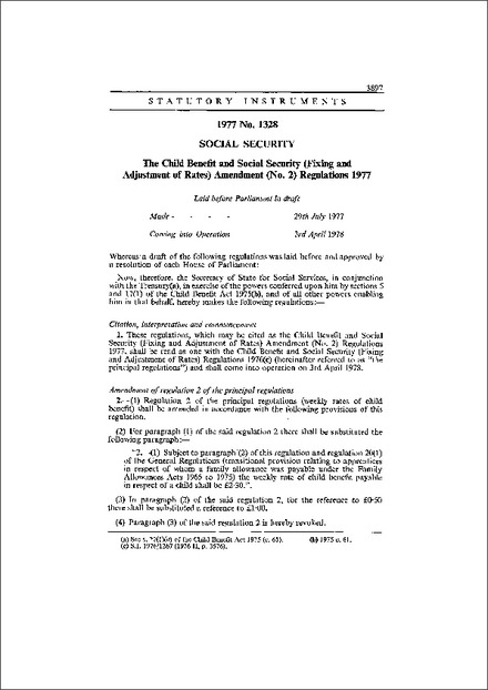 The Child Benefit and Social Security (Fixing and Adjustment of Rates) Amendment (No. 2) Regulations 1977