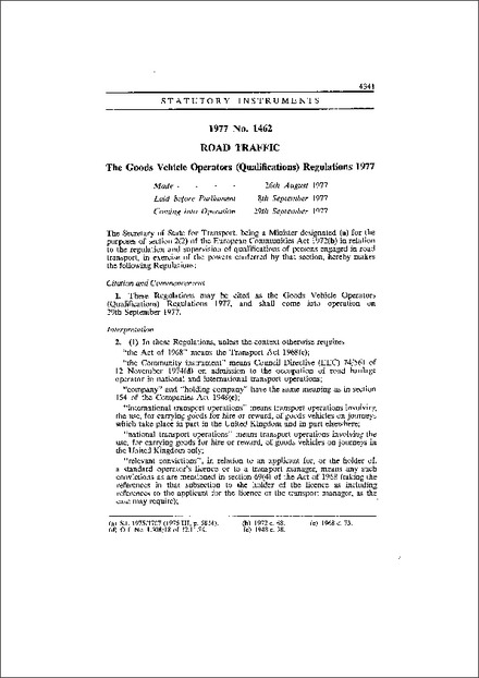 The Goods Vehicle Operators (Qualifications) Regulations 1977
