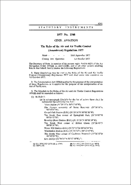 The Rules of the Air and Air Traffic Control (Amendment) Regulations 1977