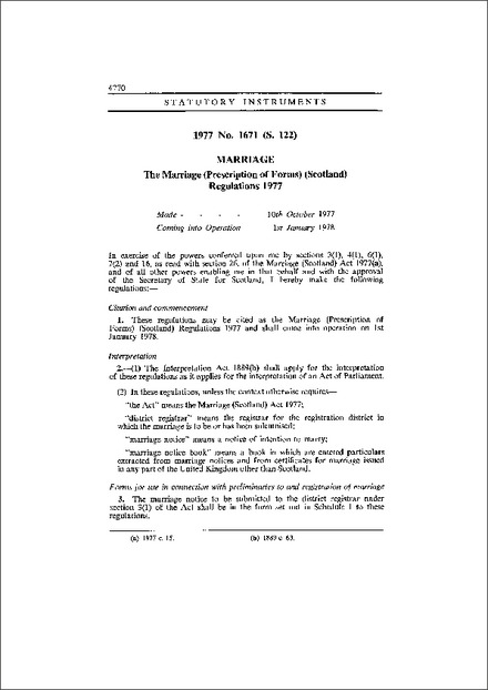 The Marriage (Prescription of Forms) (Scotland) Regulations 1977