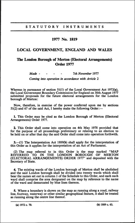 The London Borough Of Merton Electoral Arrangements Order 1977   Uksi 19771819 En 