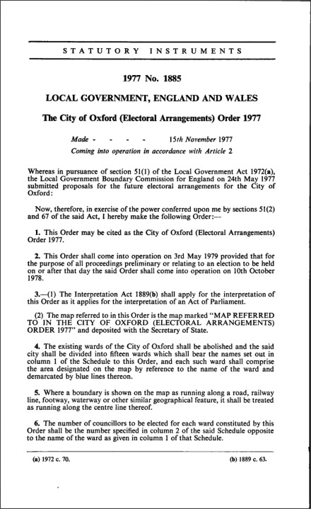 The City of Oxford (Electoral Arrangements) Order 1977