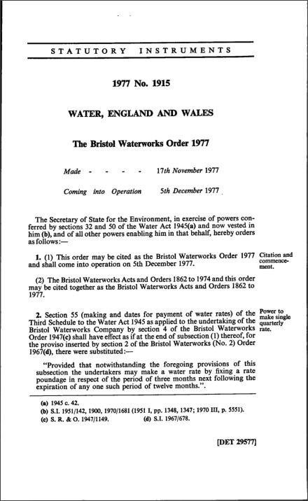 The Bristol Waterworks Order 1977