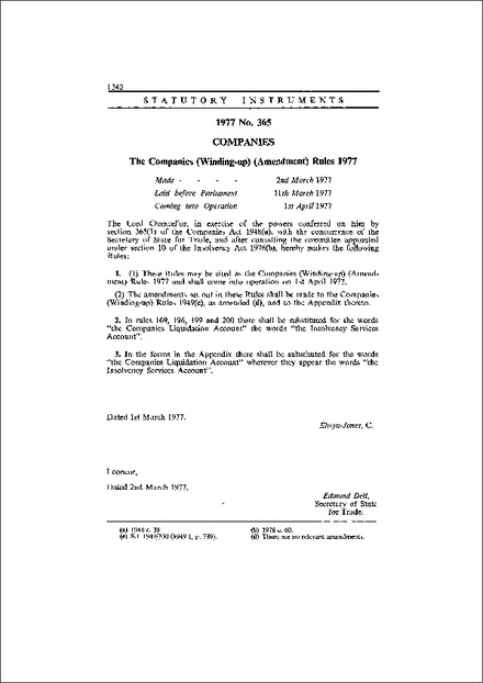 The Companies (Winding-up) (Amendment) Rules 1977
