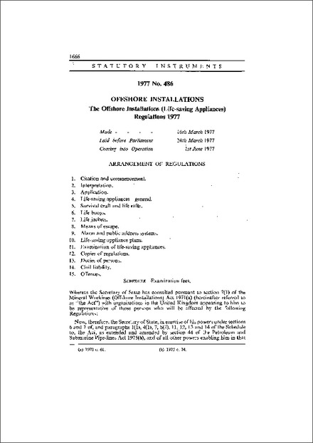 The Offshore Installations (Life-saving Appliances) Regulations 1977