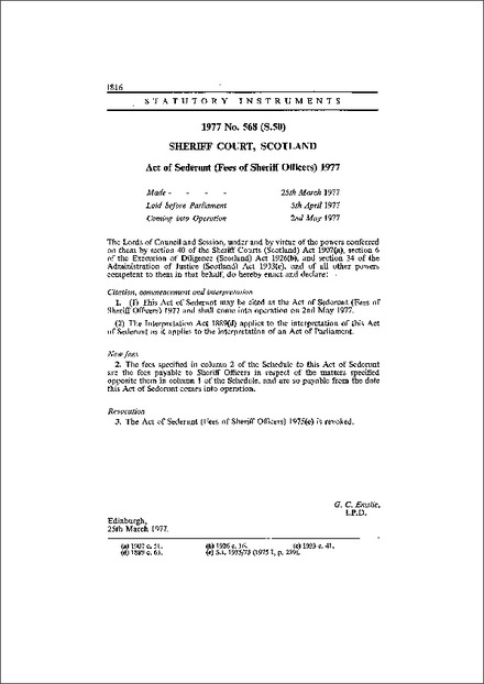 Act of Sederunt (Fees of Sheriff Officers) 1977