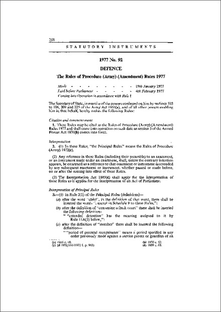 The Rules of Procedure (Army) (Amendment) Rules 1977