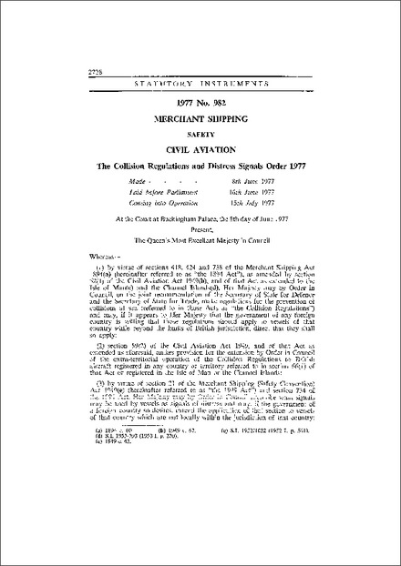 The Collision Regulations and Distress Signals Order 1977