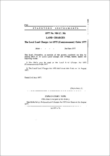 The Local Land Charges Act 1975 (Commencement) Order 1977