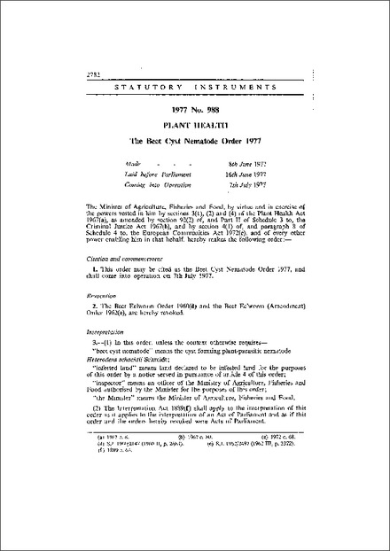 The Beet Cyst Nematode Order 1977