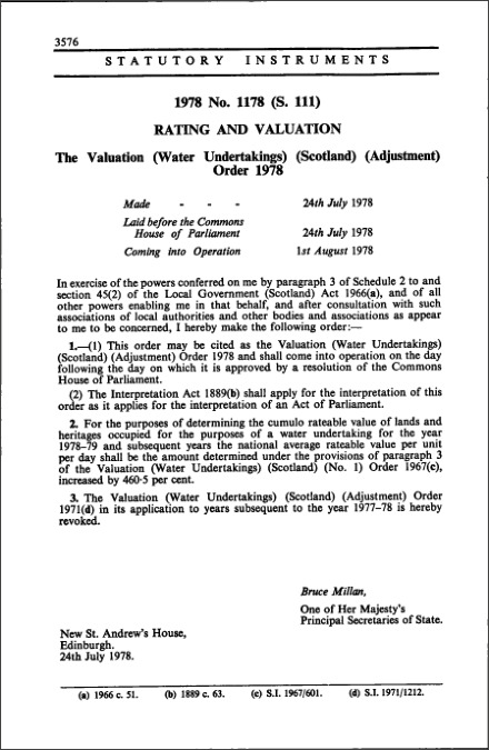 The Valuation (Water Undertakings) (Scotland) (Adjustment) Order 1978