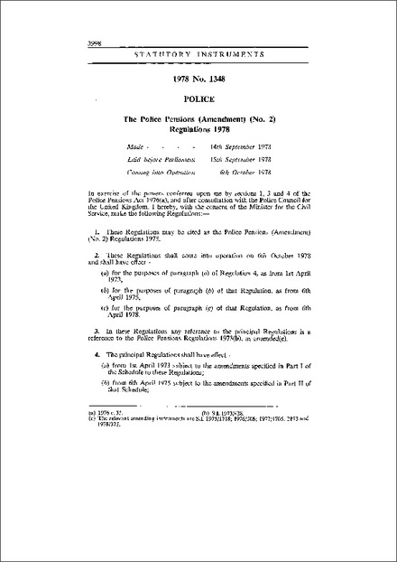 The Police Pensions (Amendment) (No. 2) Regulations 1978