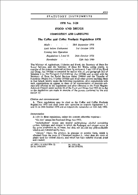 The Coffee and Coffee Products Regulations 1978