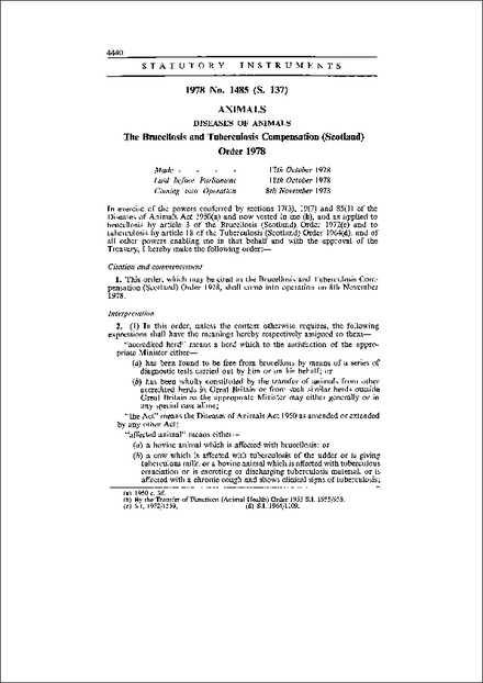 The Brucellosis and Tuberculosis Compensation (Scotland) Order 1978