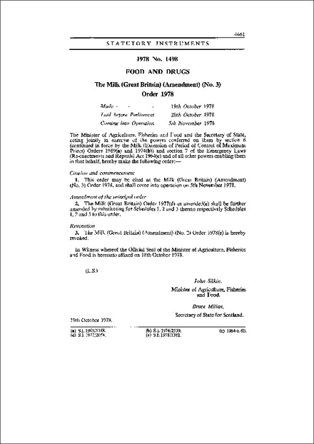 The Milk (Great Britain) (Amendment) (No. 3) Order 1978