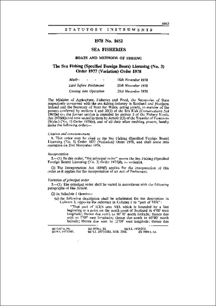 The Sea Fishing (Specified Foreign Boats) Licensing (No. 3) Order 1977 (Variation) Order 1978