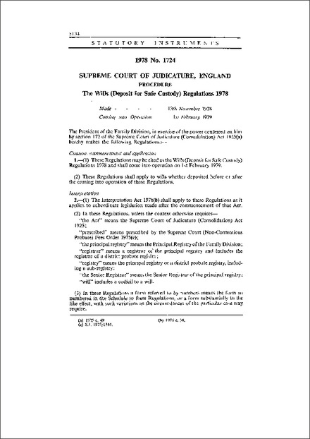 The Wills (Deposit for Safe Custody) Regulations 1978