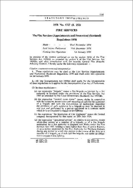 The Fire Services (Appointments and Promotion) (Scotland) Regulations 1978