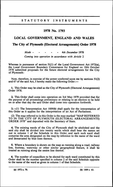 The City of Plymouth (Electoral Arrangements) Order 1978