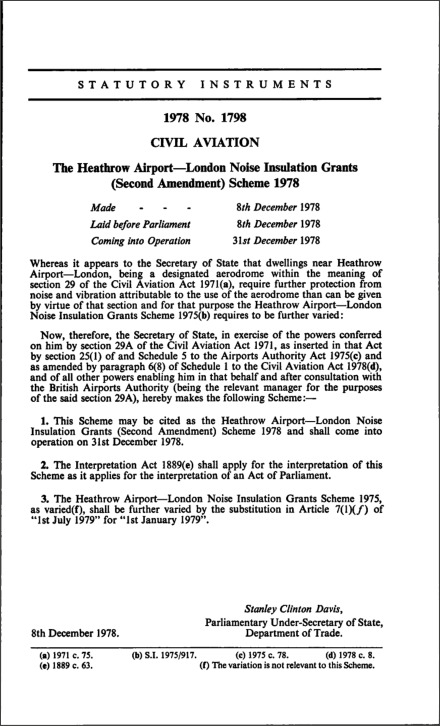 The Heathrow Airport-London Noise Insulation Grants (Second Amendment) Scheme 1978