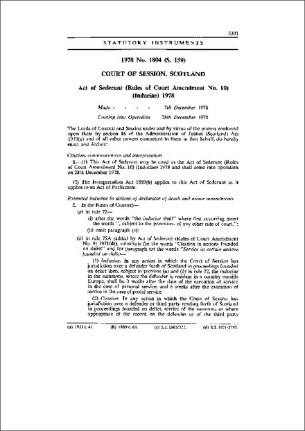 Act of Sederunt (Rules of Court Amendment No. 10) (Induciae) 1978