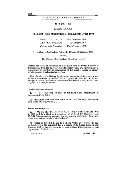 The Saint Lucia Modification of Enactments Order 1978