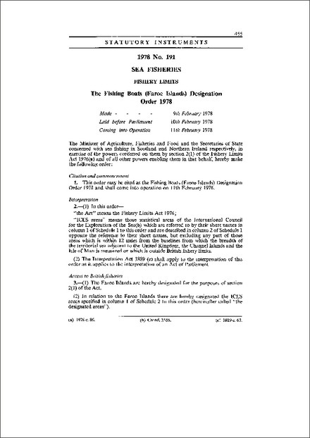 The Fishing Boats (Faroe Islands) Designation Order 1978