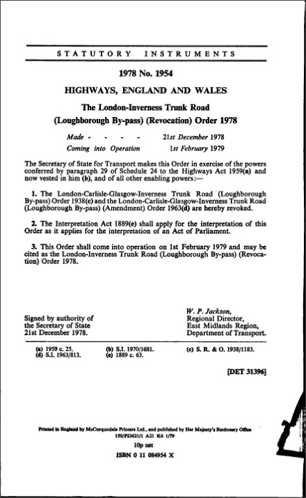 The London-Inverness Trunk Road (Loughborough By-pass) (Revocation) Order 1978